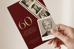 60th Birthday Invitation Template, Burgundy Gold Photo Product Image 3