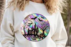 Haunted house t shirt round design png | Scary pumpkin face Product Image 1