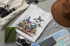 Vintage Floral Book with Butterflies T-Shirt Sublimation Product Image 3