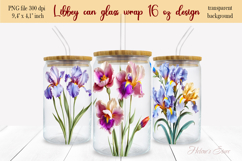 Spring Iris Flowers Libbey Can Glass Wrap 16oz design png Product Image 2