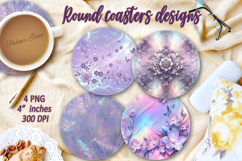 Lilac Flowers bouquet sublimation round coasters design png Product Image 1