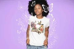 Vintage Floral Book and Hummingbird T-Shirt Sublimation Product Image 3