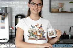 Vintage Floral Book with Butterflies T-Shirt Sublimation Product Image 3