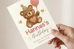 Teddy Bear Birthday Invitation Template, Felt Texture Canva Product Image 3