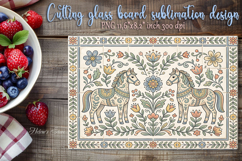 Pastel floral horse folk tile glass cutting board design Product Image 1