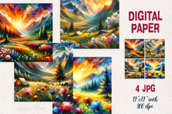 Spring mountains digital paper |Camping design scrap booking Product Image 1