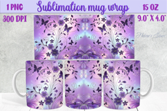 3d Lilac pastel floral mug wrap 15 oz sublimation design png Product Image 1