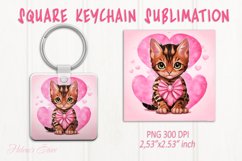 Cute cat keychain sublimation | Pink love Square keychain Product Image 1