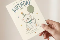 Neutral Teddy Bear Birthday Invitation Canva Template Product Image 3