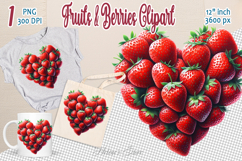 Ripe red strawberries heart clipart | Summer sweet food Product Image 1
