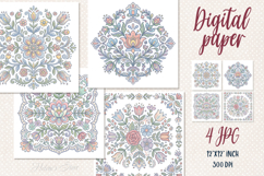 Folk floral tile pattern digital papers jpeg | Scrap booking Product Image 1