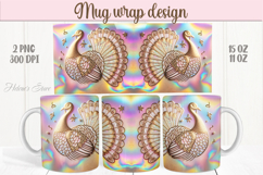 Happy Thanksgiving day mug wrap design png |Cute gold turkey Product Image 1