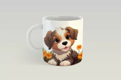 Puppy with Flowers Mug Wrap | Puppy PNG Mug Design Product Image 3
