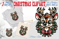 Christmas deer clipart sublimation PNG | Retro funny animal Product Image 1