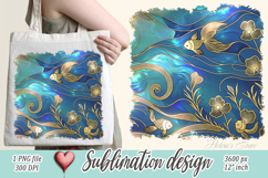 Blue ocean gold and pearl sublimation designs png | Sea life Product Image 1