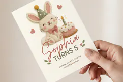 Bunny Birthday Invitation Template, Felt Texture Canva Product Image 3