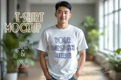 Man white t-shirt mockup JPG | Landscape Shirt mockup PSD Product Image 2