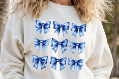 Realistic denim coquette bows design|Blue bow T-shirt clipar Product Image 5