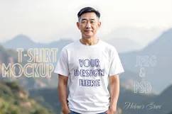 Man white t-shirt mockup JPG | Landscape Shirt mockup PSD Product Image 4