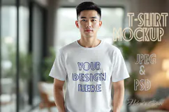 Man white t-shirt mockup JPG | Landscape Shirt mockup PSD Product Image 6