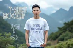 Man white t-shirt mockup JPG | Landscape Shirt mockup PSD Product Image 8