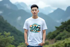 Man white t-shirt mockup JPG | Landscape Shirt mockup PSD Product Image 9