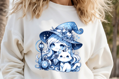 Cute Halloween Witch and cat png | Funny girl shirt designs Product Image 3