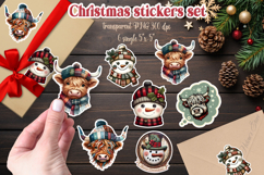 Christmas patchwork printables stickers | Highland cow png Product Image 1