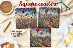 Hot Air Balloon coaster| Square coasters Sublimation Design Product Image 1