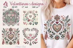 Boho Valentine hearts &amp; flowers sublimation |Pastel clipart Product Image 1