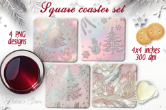 Silver Christmas tree square coaster sublimation designs png Product Image 1