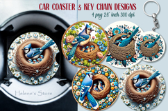 Spring birds round key chain designs |Retro bird Car coaster Product Image 1