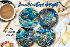 Aquamarine ocean pearl round coaster sublimation designs png Product Image 1