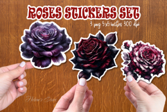 Watercolor rose flower printables stickers | Dark roses png Product Image 1