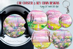 Spring round key chain designs | Blooming garden Car coaster Product Image 1