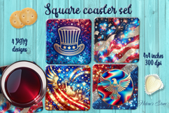 American Patriotic firework iridescent square coaster design Product Image 1