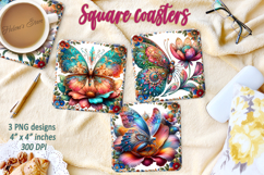 Fantasy butterfly on flowers square coaster designs png Product Image 1