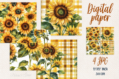 Watercolor sunflowers digital paper | Scrap booking graphics Product Image 1