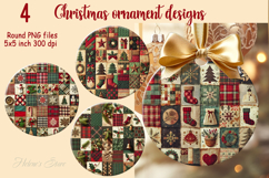 Christmas patchwork round ornament sublimation designs PNG Product Image 1