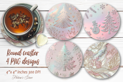 Silver Christmas tree round coaster sublimation designs png Product Image 1