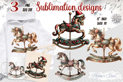3d Christmas vintage carousel horse sublimation designs png Product Image 1