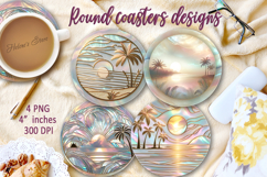 Summer beach gold pearl round coaster sublimation designs Product Image 1