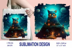 Fantasy world clipart | Cosmic cat house Sublimation design Product Image 1