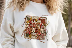 Cozy Season Chenille Embroidered Patch Puffy Autumn PNG Product Image 3
