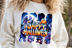 Happy Halloween cute brush strokes t shirt design png Product Image 1
