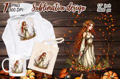 Cute watercolor girl elf autumn sublimation design png Product Image 2