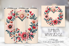 Pastel heart &amp; flowers straight skinny tumbler 20 oz wrap Product Image 1