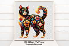 Floral cat sublimation design png |Cute Folk flowers clipart Product Image 2