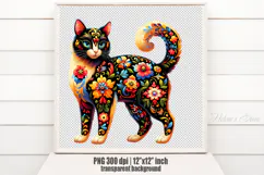 Floral cat sublimation design png |Cute Folk flowers clipart Product Image 2