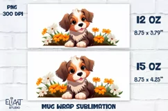 Puppy with Flowers Mug Wrap | Puppy PNG Mug Design Product Image 2